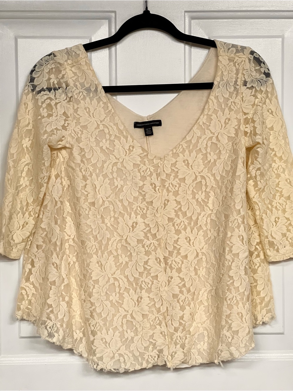 American Eagle Outfitters Cream Lace V-Neck Blouse